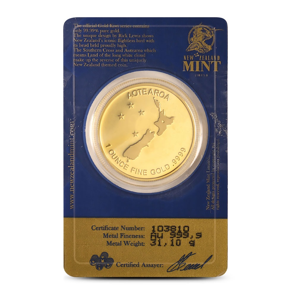 Buy 1 oz New Zealand Gold Kiwi Round (Random Year, BU w/ Assay) - Image 2