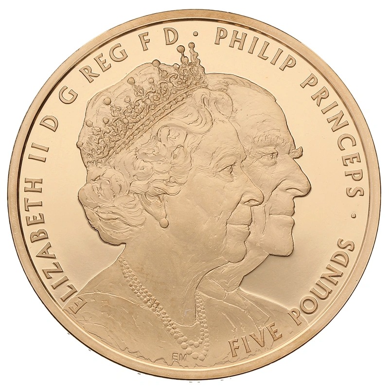 2017 Proof Gold Crown £5 Coin Platinum Wedding Anniversary Boxed - Image 2