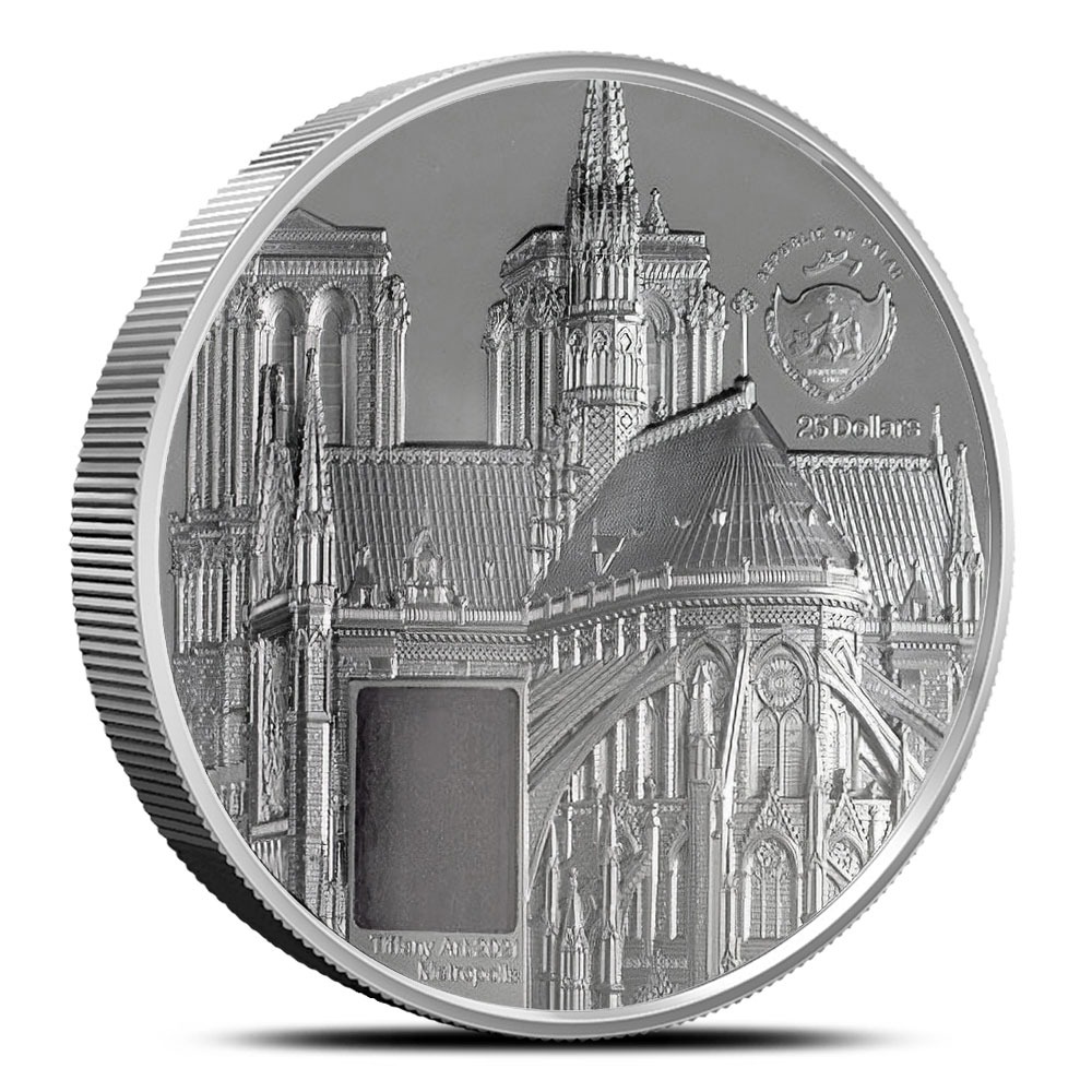 2021 5 oz Proof Palau Tiffany Art Metropolis Notre-Dame de Paris Silver Coin (Box + CoA) - Image 2