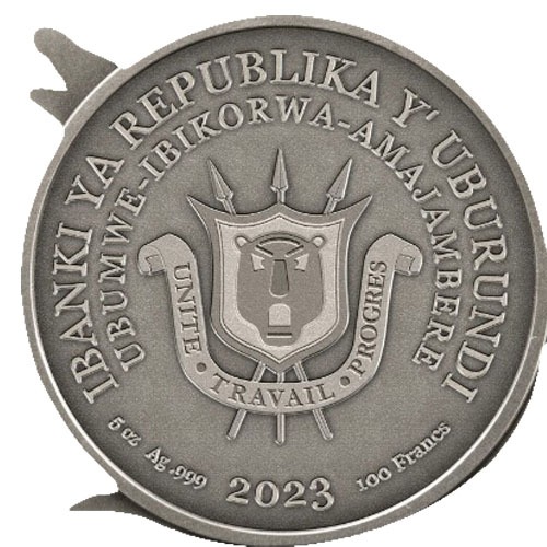 2023 5 oz Antique Burundi Silver Protecting Wildlife Crocodile Coin (Box + CoA) - Image 2