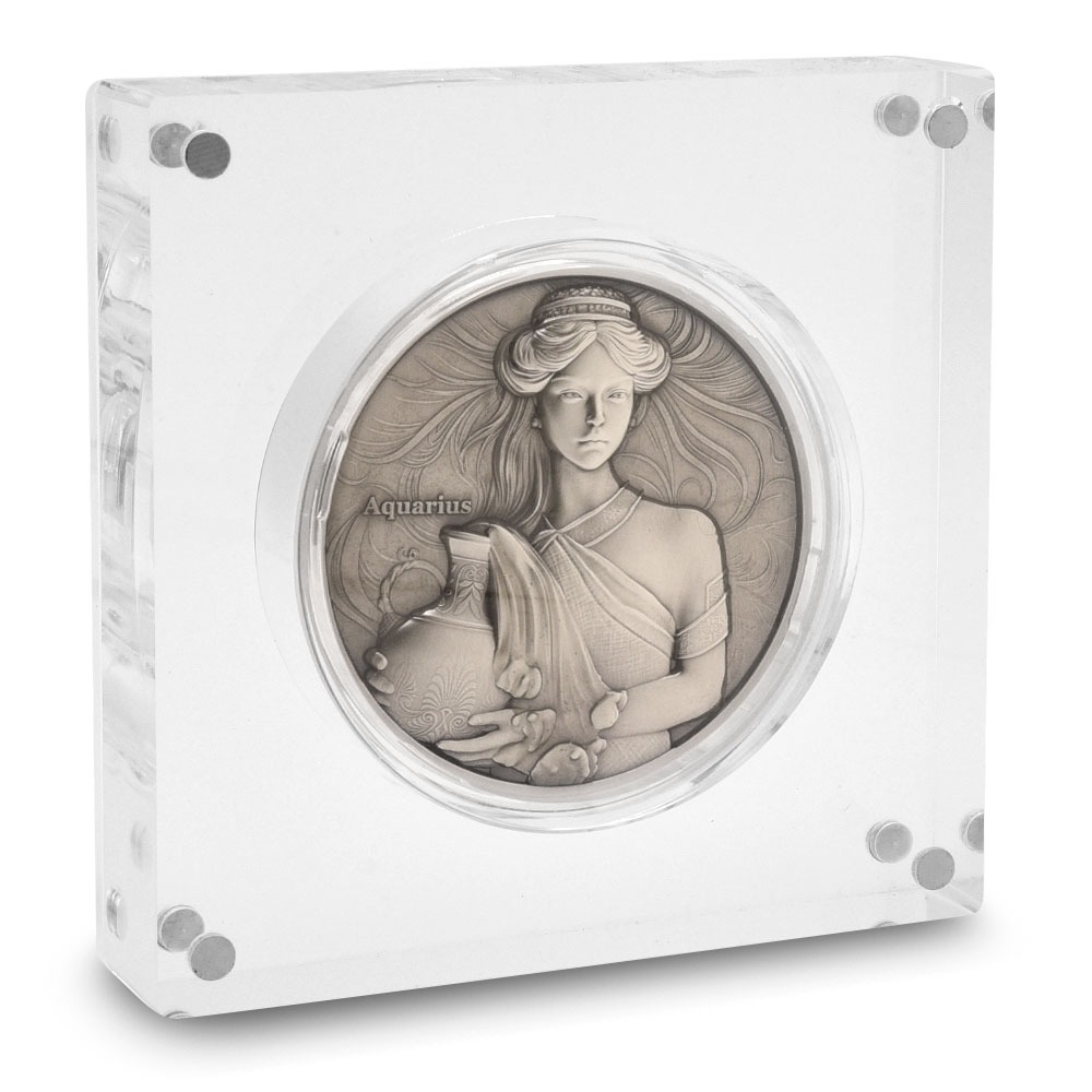 2024 5 oz Antique Niue Silver Aquarius Coin (Box + CoA) - Image 2