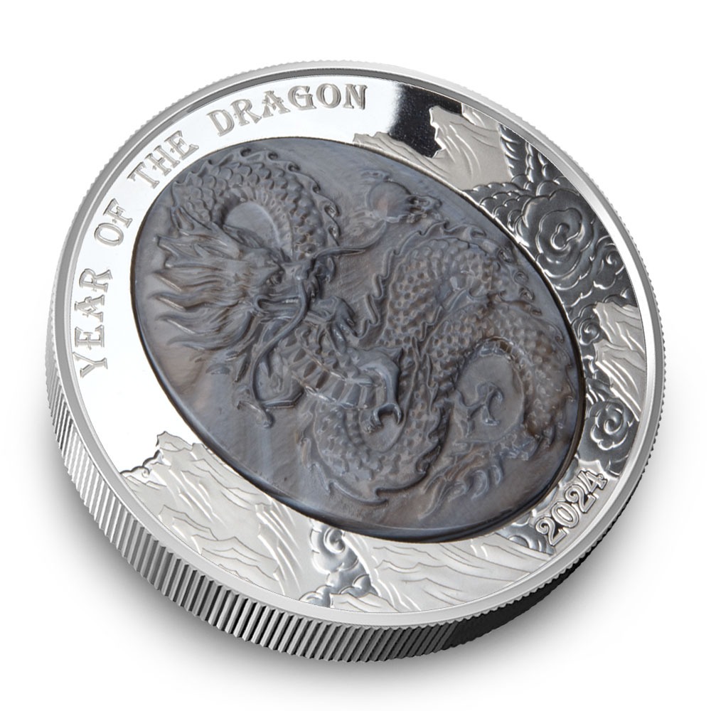 2024 5 oz Proof Solomon Islands Silver Mother of Pearl Year of the Dragon Coin (Box + CoA) - Image 3