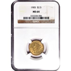 Pre-33 $2.50 Liberty Gold Quarter Eagle Coin (MS64, PCGS or NGC)