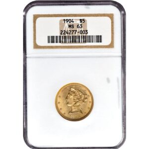 Pre-33 $5 Liberty Gold Half Eagle Coin MS63 (PCGS or NGC)